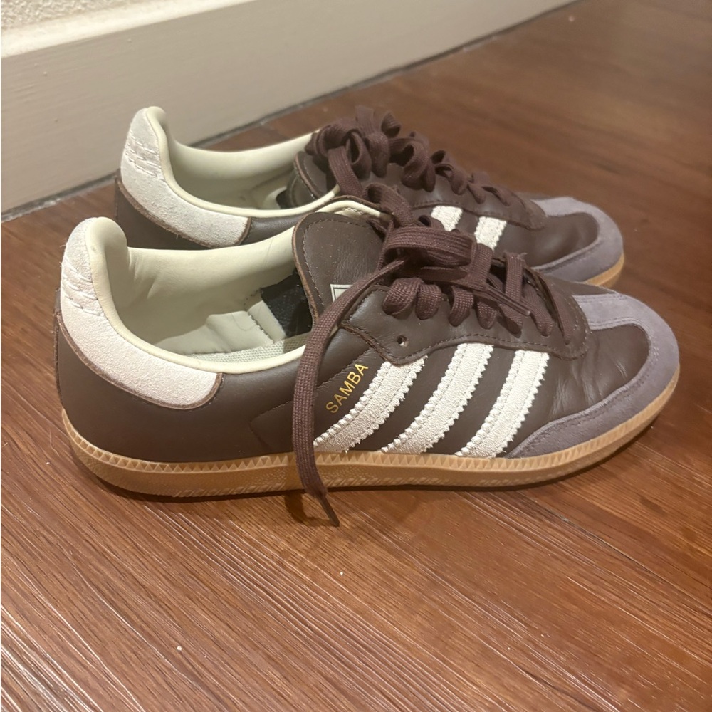 Adidas Samba Brown Leather Sneakers with White Stripes